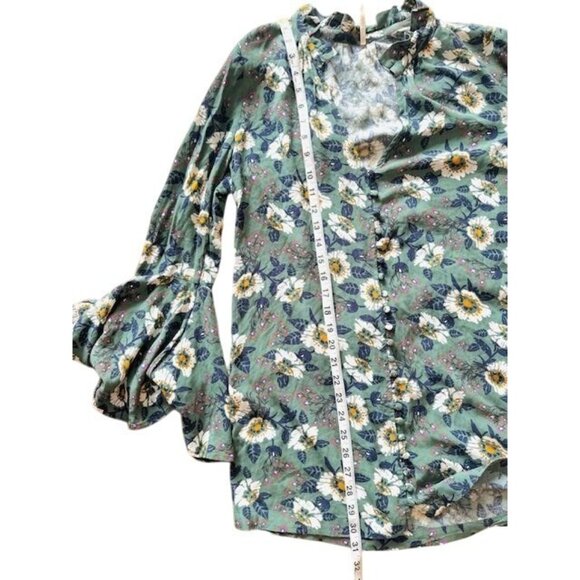 Free People Green Floral Flowy Boho Wings Long-Sleeves Tunic Top Mini Dress XS - Picture 9 of 10